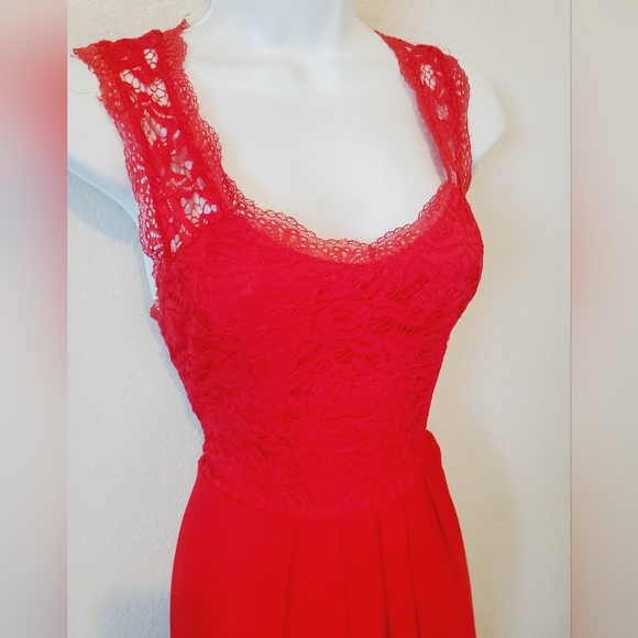 ANGVNS Red Lace Back Ciffon Long Gown Maxi Dress Medium - Picture 2 of 7